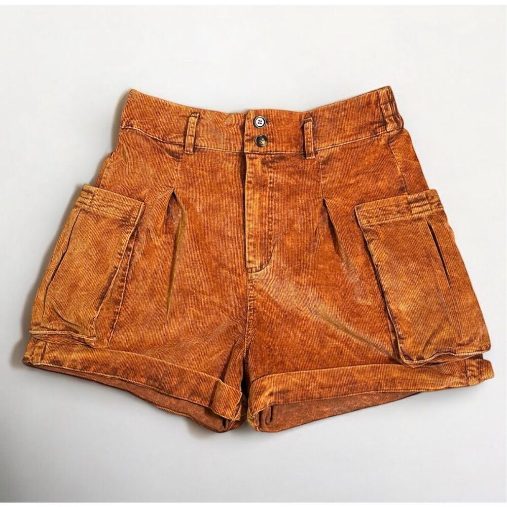 Oli & Hali High Waist Corduroy Rust Brown/ Orange Bohemian Shorts sz Large - uti